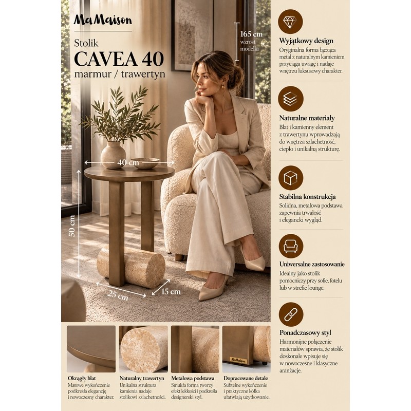 Mamaison Stolik Cavea 40 Marmur /         Trawertyn