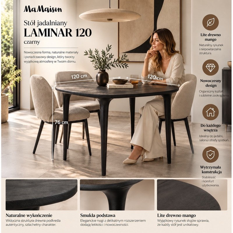 Mamaison Stół Jadalniany Laminar 120      Czarny / Drewno