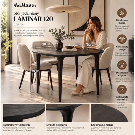 Mamaison Stół Jadalniany Laminar 120      Czarny / Drewno