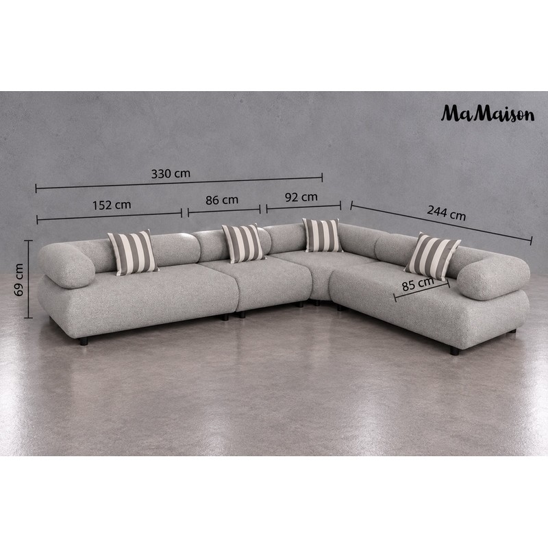 Mamaison Sofa Narożna Ogrodowa Alexander  4 Szara (Poduszki I Pokrowiec W Zestawie)