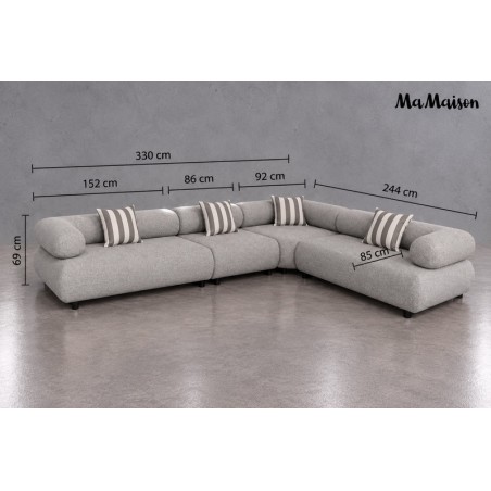 Mamaison Sofa Narożna Ogrodowa Alexander  4 Szara (Poduszki I Pokrowiec W Zestawie)