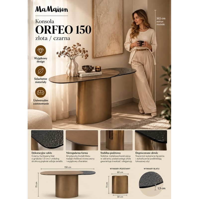 Mamaison Konsola Orfeo 150 Złota /        Czarna