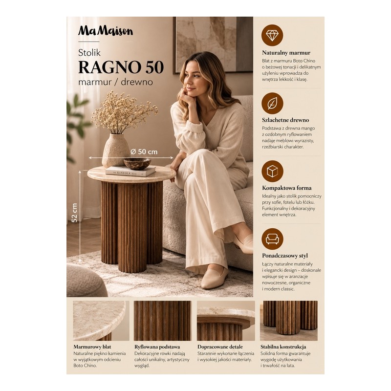 Mamaison Stolik Ragno Marmur / Drewno