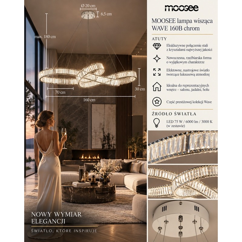 MOOSEE lampa wisząca WAVE 160B chrom