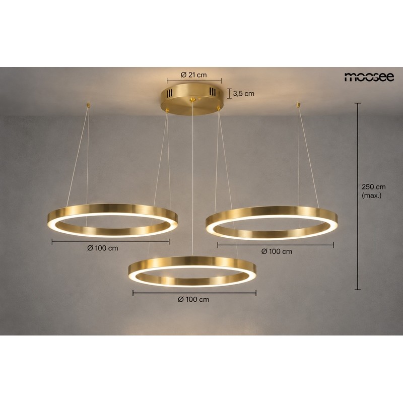Lampa wisząca RING 100 + 100 + 100 złota na jednej podsufitce