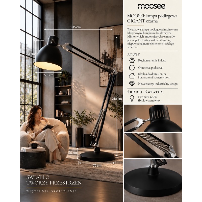 Lampa podłogowa GIGANT czarna - metal