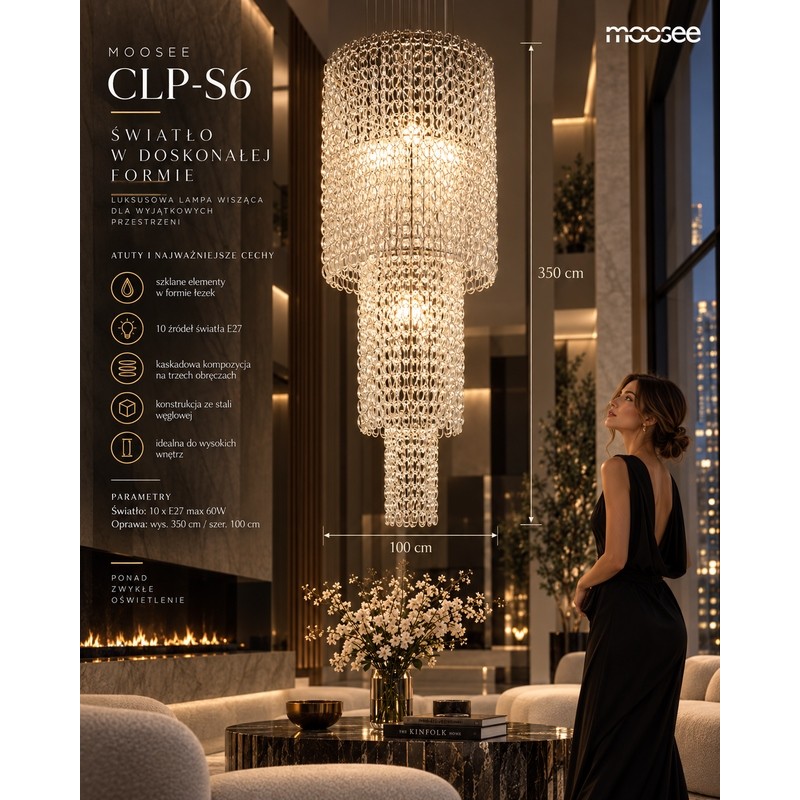 Lampa wisząca CLP-S6 - szkło. stal węglowa