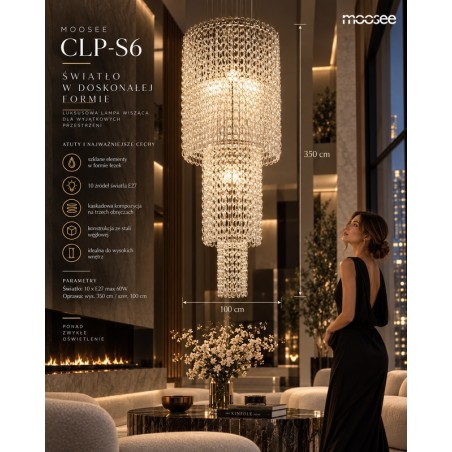 Lampa wisząca CLP-S6 - szkło. stal węglowa