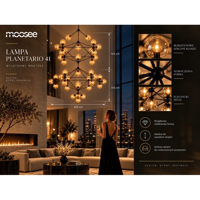 Moosee Lampa Wisząca Planetario 41        Czarna - Klosze Bursztynowe