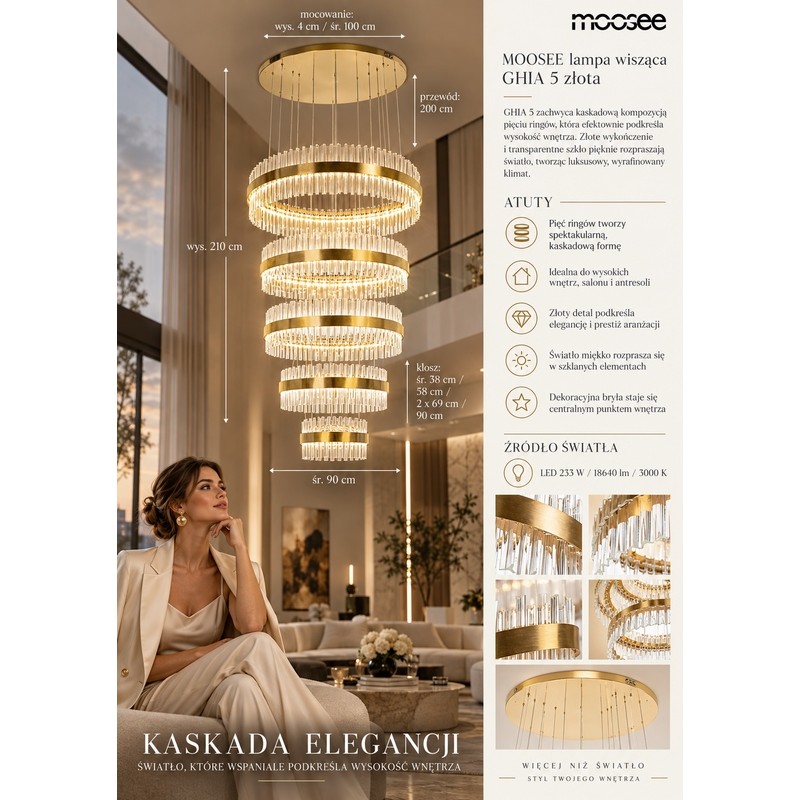 MOOSEE lampa wisząca GHIA 5 złota