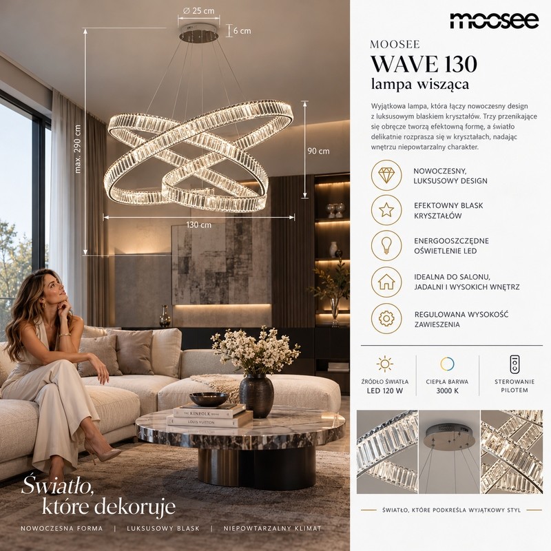 MOOSEE lampa wisząca WAVE 130 chrom
