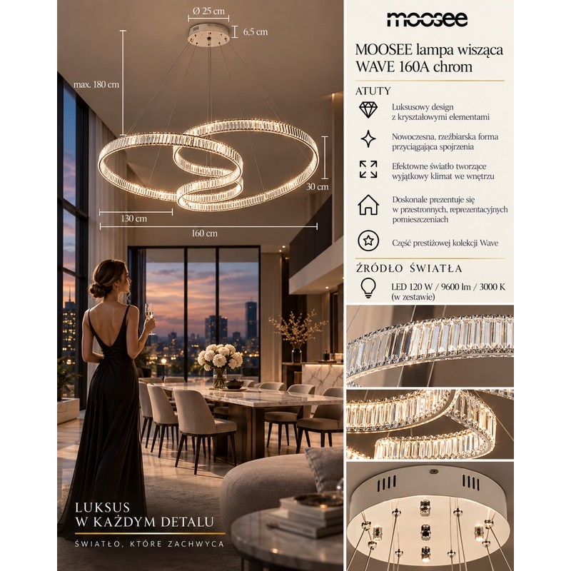 MOOSEE lampa wisząca WAVE 160A chrom