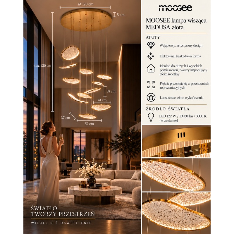 Moosee Lampa Wisząca Medusa Złota