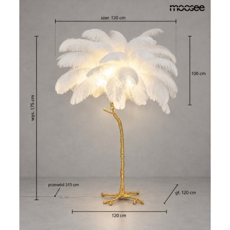 Lampa podłogowa TIFFANY 175 biała  mosiądz / naturalne pióra