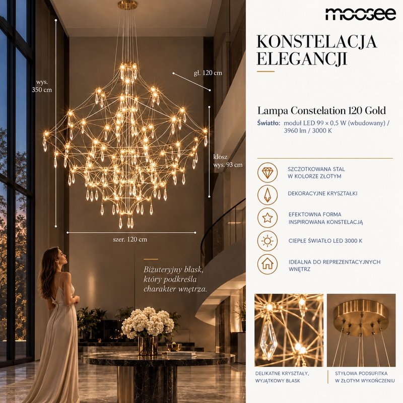 Lampa wisząca CONSTELATION 120 GOLD - LED, stal szczotkowana