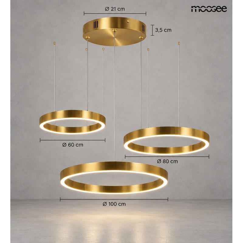 Lampa wisząca RING 60 + 80 + 100 złota na jednej podsufitce