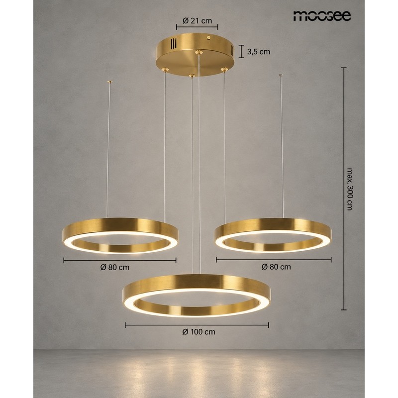 Lampa wisząca RING 80 + 80 + 100 złota na jednej podsufitce
