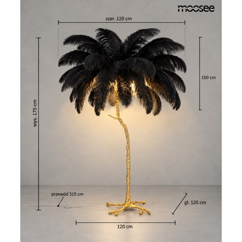 Lampa podłogowa TIFFANY 175 czarna  mosiądz / naturalne pióra