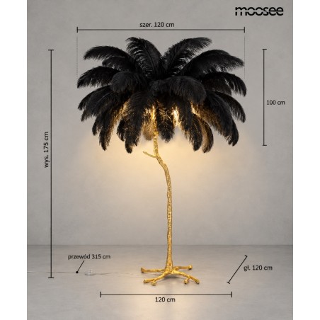 Lampa podłogowa TIFFANY 175 czarna  mosiądz / naturalne pióra