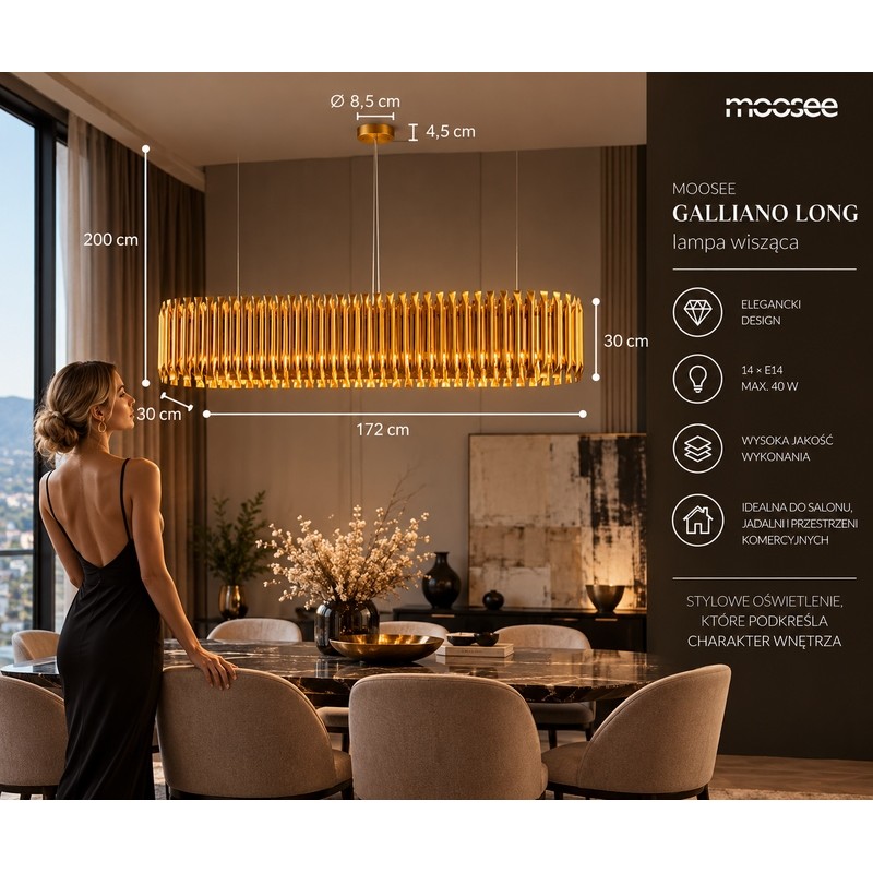 Lampa wisząca GALLIANO LONG ciemne złoto - aluminium, stal węglowa