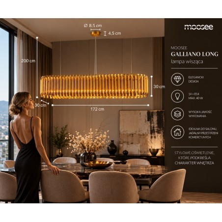 Lampa wisząca GALLIANO LONG ciemne złoto - aluminium, stal węglowa