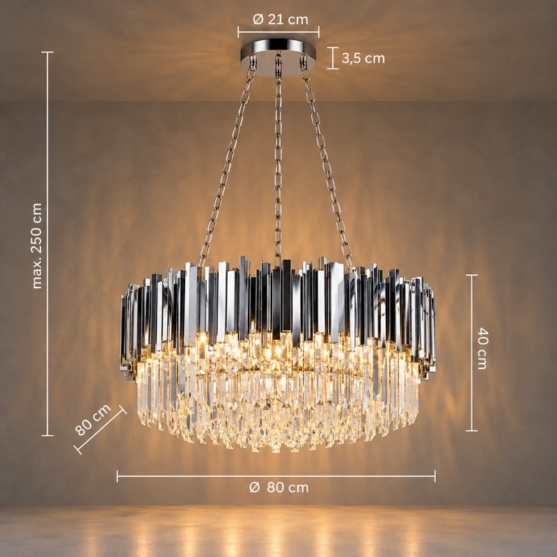 Lampa wisząca IMPERIAL SILVER 80 - stal, kryształ