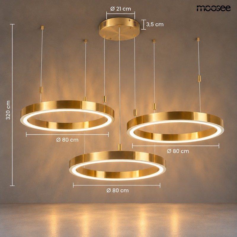 Lampa wisząca RING 80 + 80 + 80 złota na jednej podsufitce