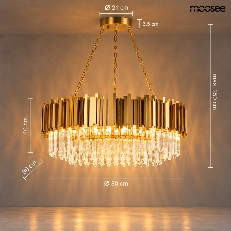 Lampa wisząca IMPERIAL GOLD 80 - stal, kryształ