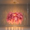 Lampa wisząca TIFFANY 135 różowa mosiądz / naturalne pióra
