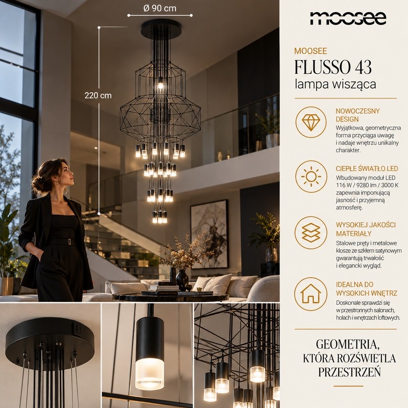 Lampa wisząca FLUSSO 43 czarna