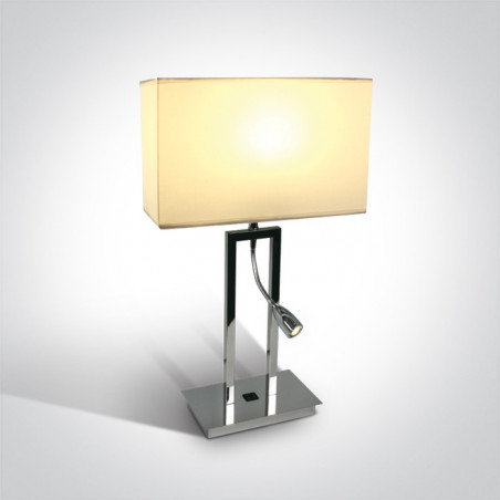61044A/C/W chromowana lampa stołowa z białym abażurem 3000K 3W LED + 40W E27 zasilacz w zestawie